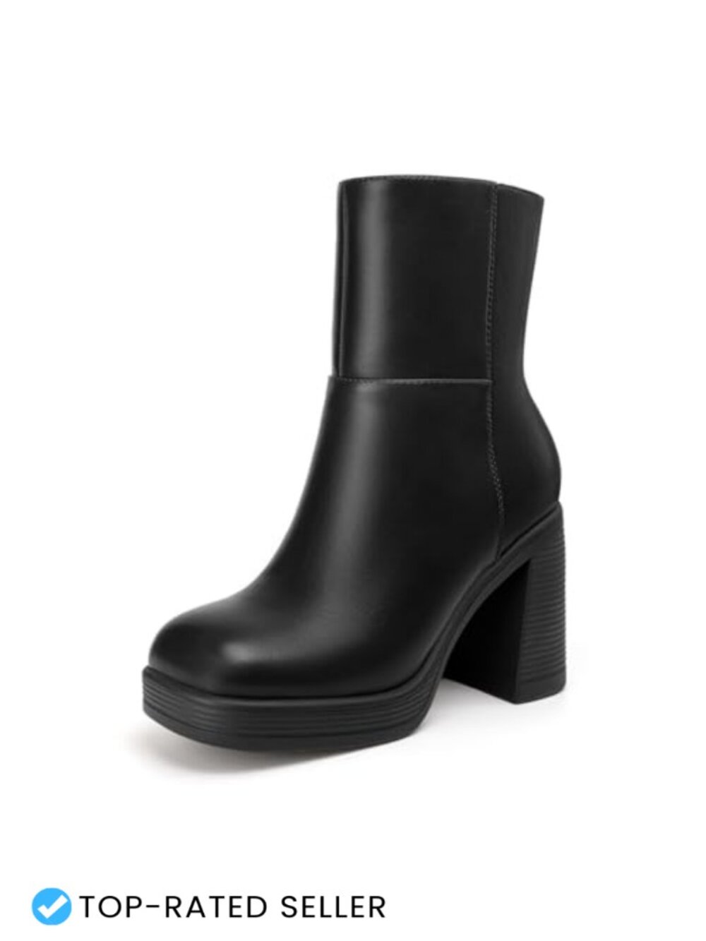 High Chunky Heel Platform Ankle Boots Square Toe Side Zip Booties